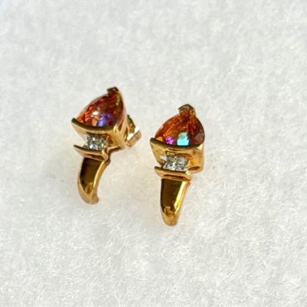 10K Solid Gold Mystic Topaz & Diamond Stud Earrings
